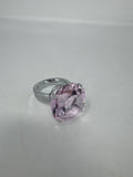 Oversized 2" Pink Faux Diamond Ring Paperweight Decor Glass Gem Silver Base