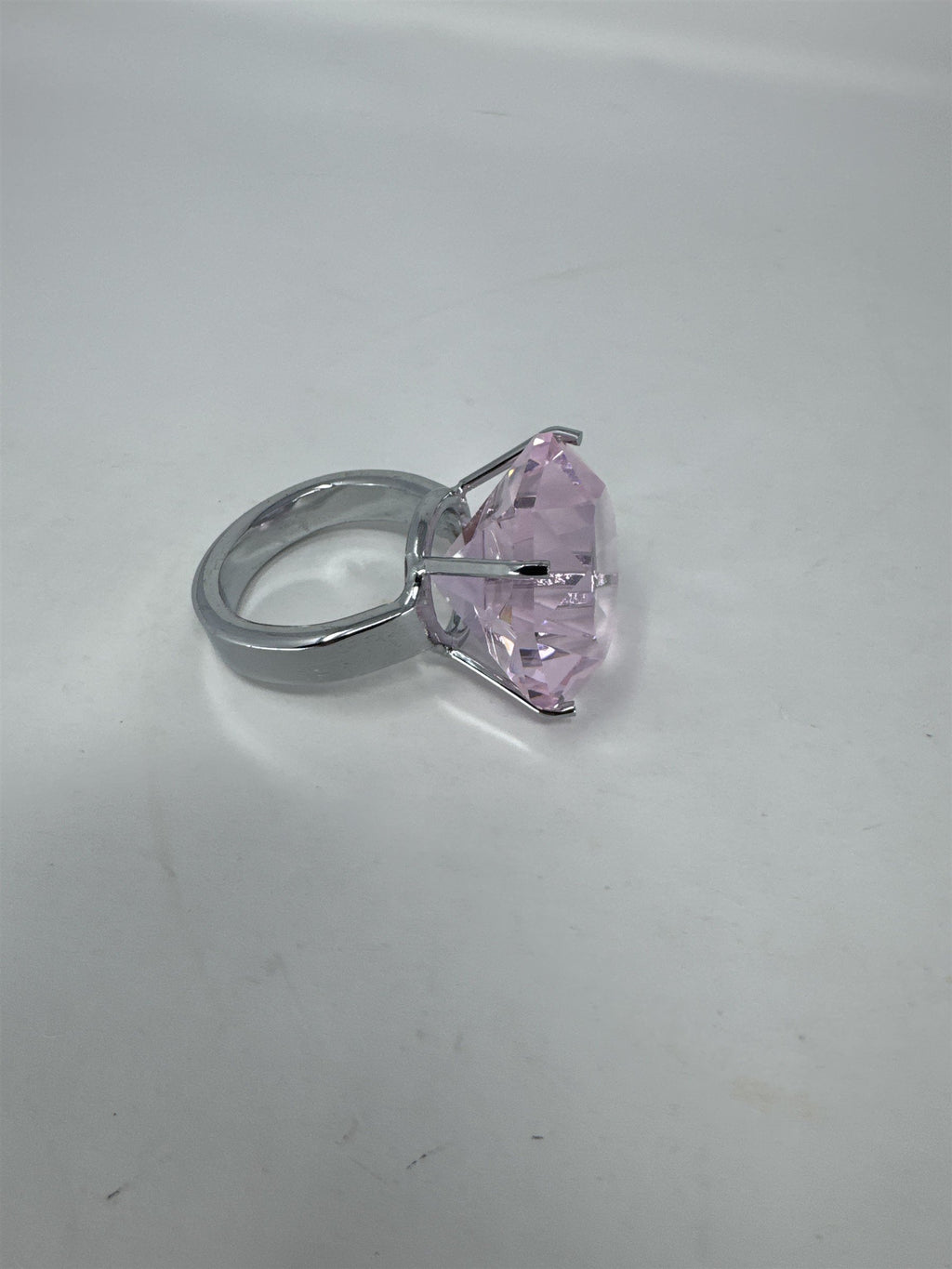 Oversized 2" Pink Faux Diamond Ring Paperweight Decor Glass Gem Silver Base