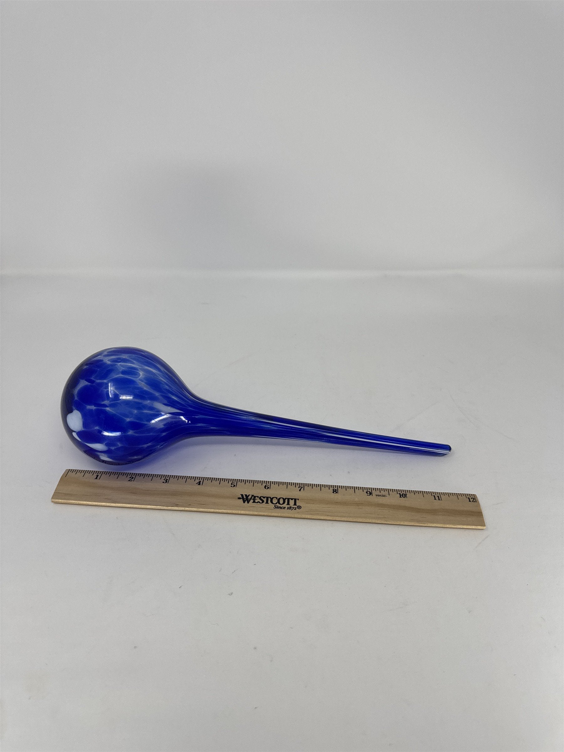 Vintage Cobalt Blue Speckled Glass Plant Watering Globe Hand Blown 12" Large