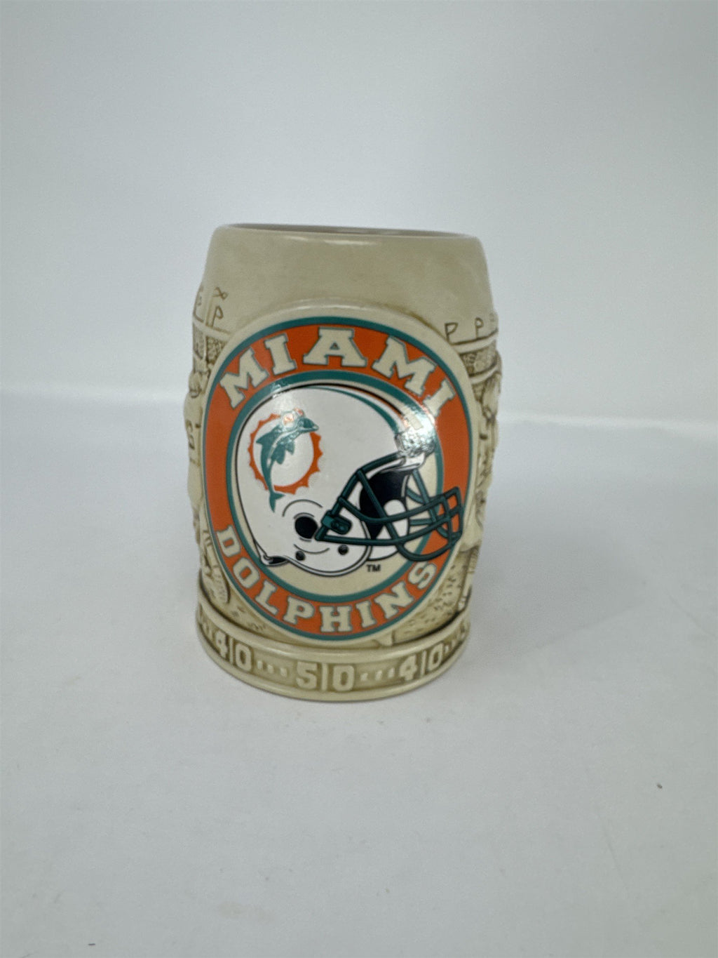 Vintage 1990s Miami Dolphins Coffee Mug 3D Embossed Crowd & Football Scene