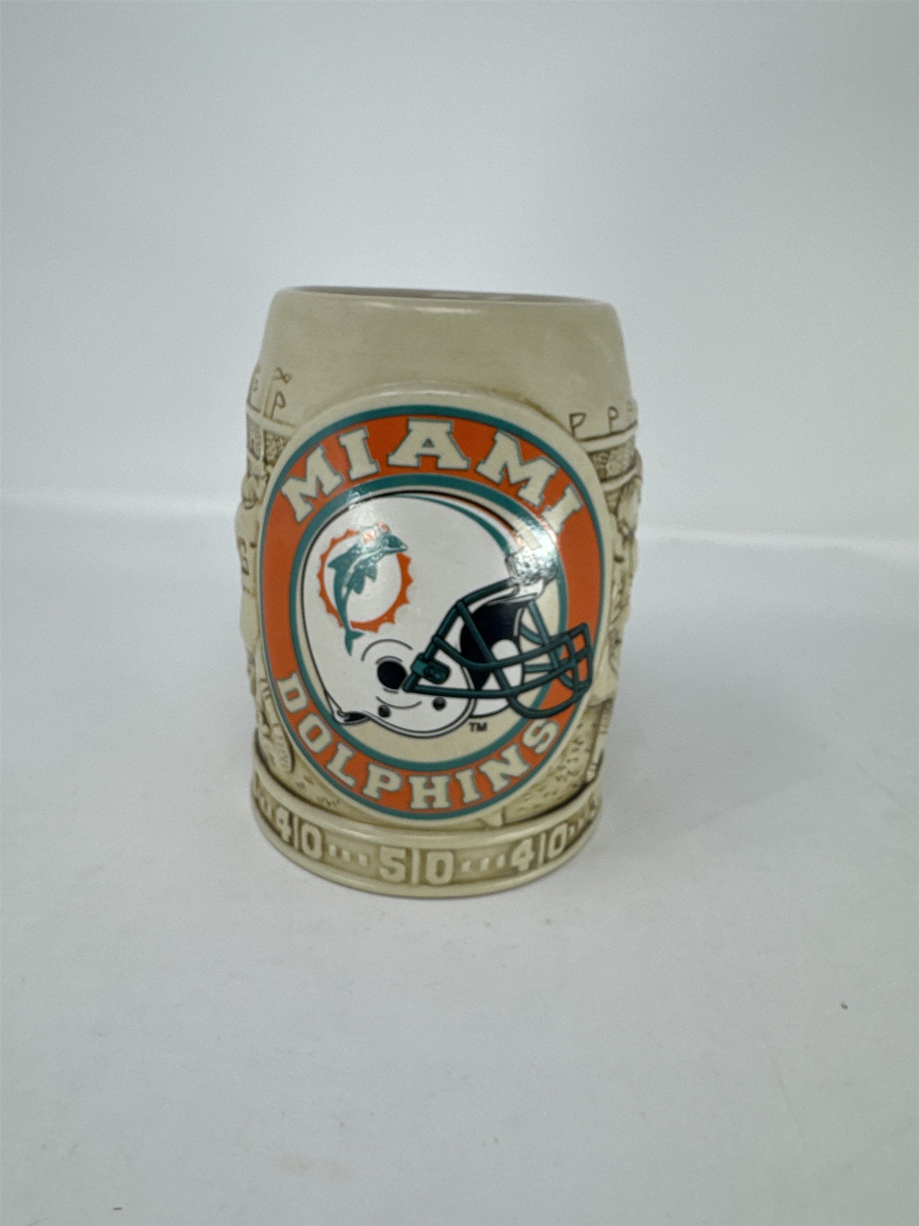 Vintage 1990s Miami Dolphins Coffee Mug 3D Embossed Crowd & Football Scene