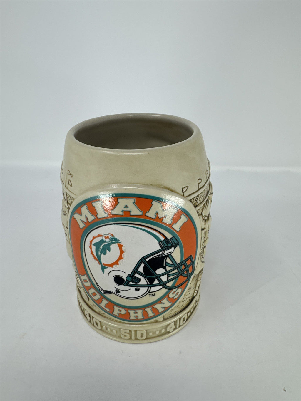 Vintage 1990s Miami Dolphins Coffee Mug 3D Embossed Crowd & Football Scene