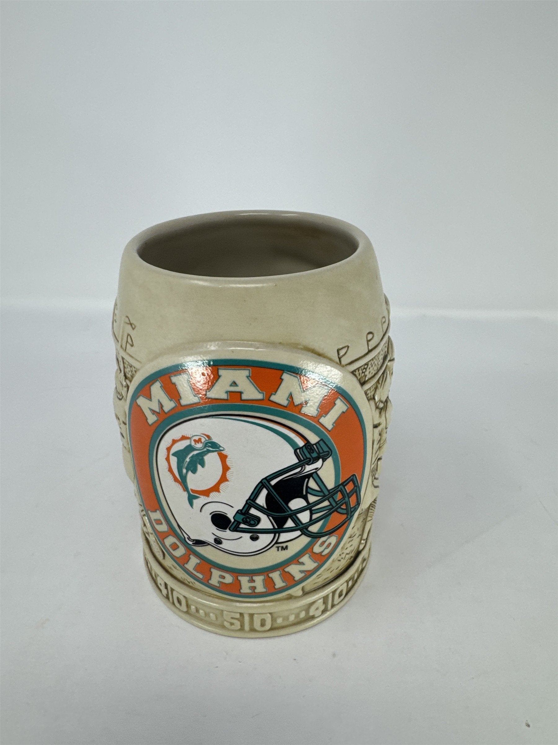 Vintage 1990s Miami Dolphins Coffee Mug 3D Embossed Crowd & Football Scene