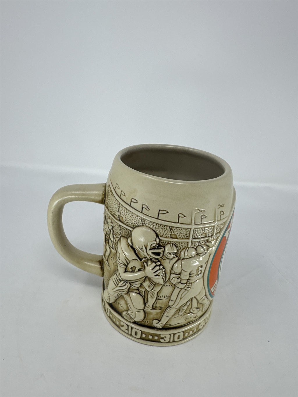 Vintage 1990s Miami Dolphins Coffee Mug 3D Embossed Crowd & Football Scene