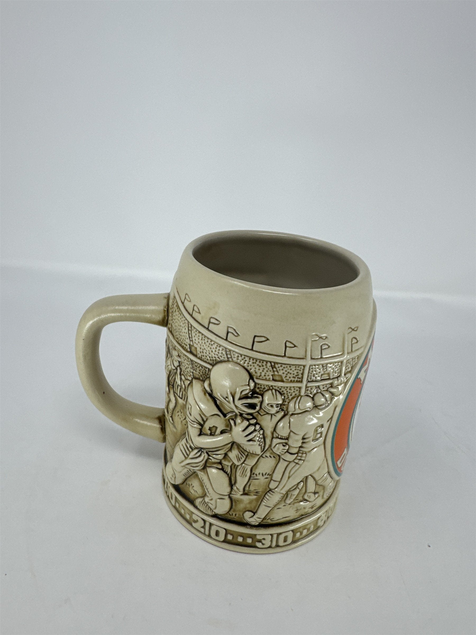 Vintage 1990s Miami Dolphins Coffee Mug 3D Embossed Crowd & Football Scene