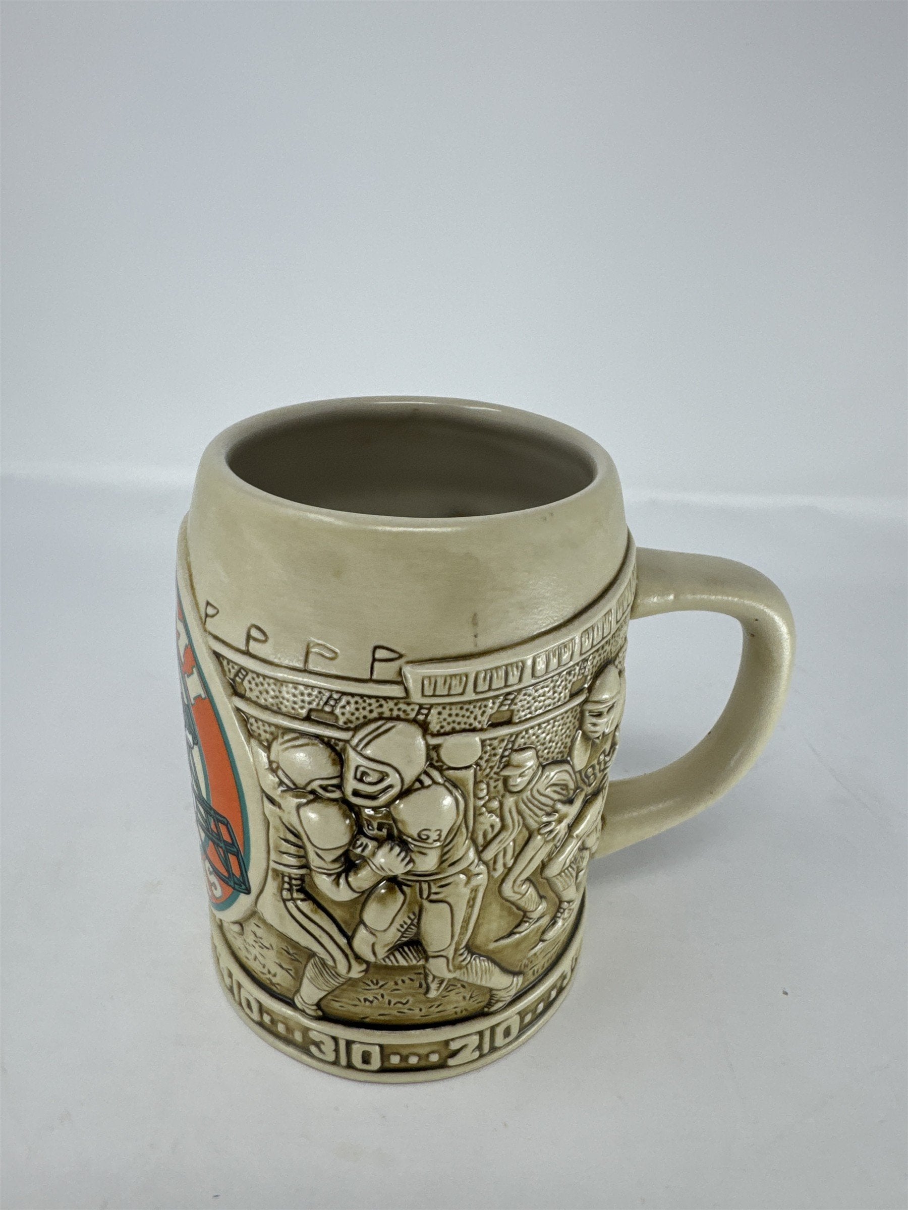 Vintage 1990s Miami Dolphins Coffee Mug 3D Embossed Crowd & Football Scene