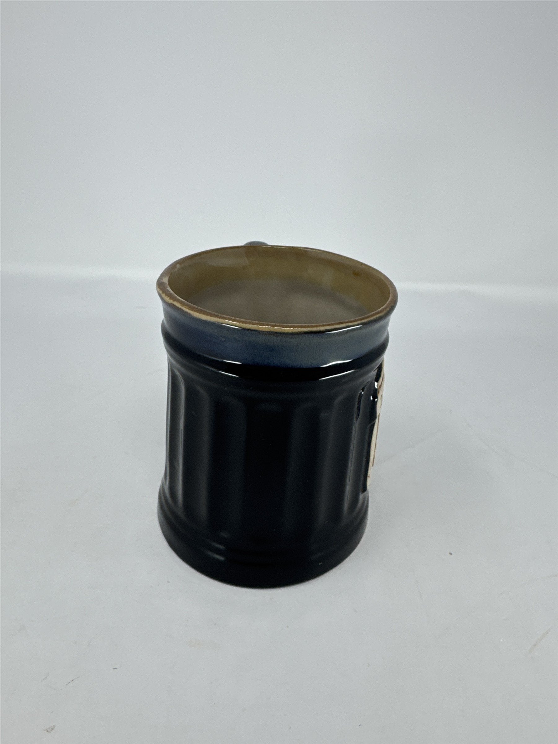 Abbey Press Teacher Mug Black Stoneware Blue Drip Glaze Apple on Book