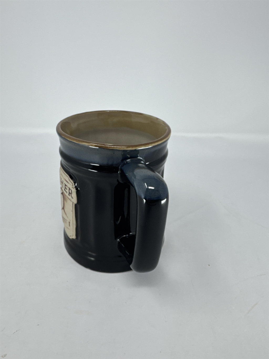 Abbey Press Teacher Mug Black Stoneware Blue Drip Glaze Apple on Book