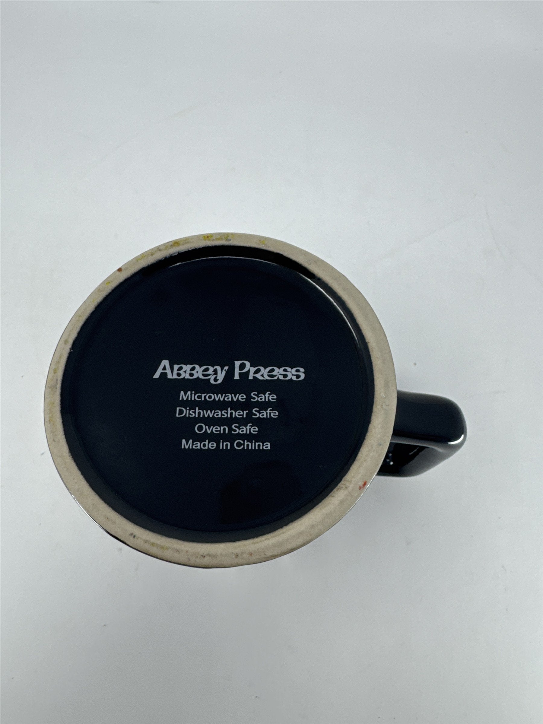 Abbey Press Teacher Mug Black Stoneware Blue Drip Glaze Apple on Book