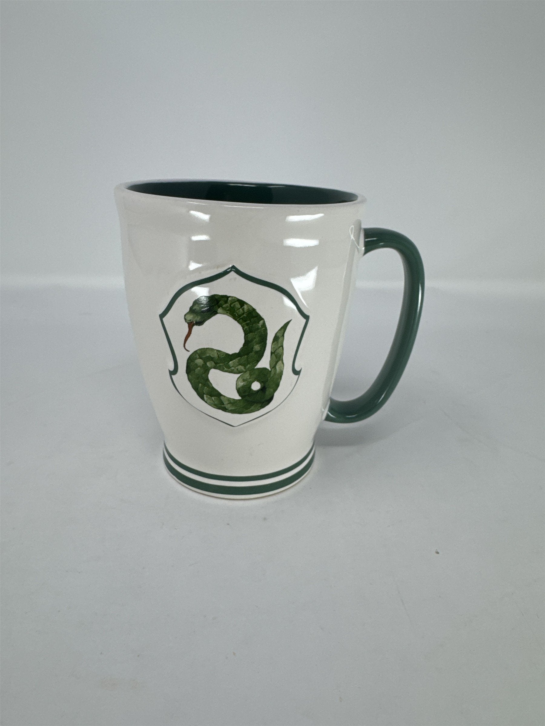 Rae Dunn Harry Potter Slytherin Mug Magenta White Green Serpent Snake Crest