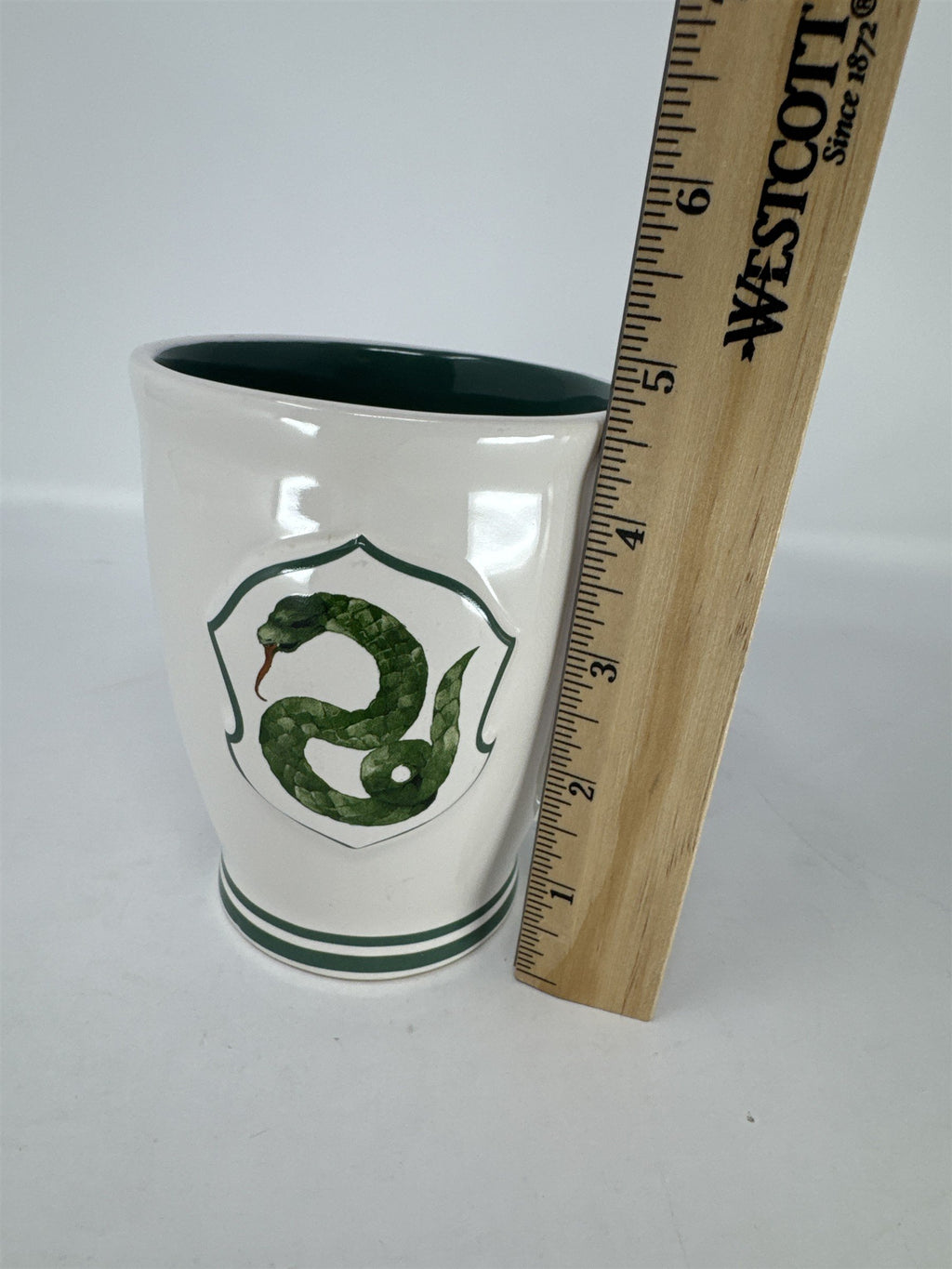 Rae Dunn Harry Potter Slytherin Mug Magenta White Green Serpent Snake Crest
