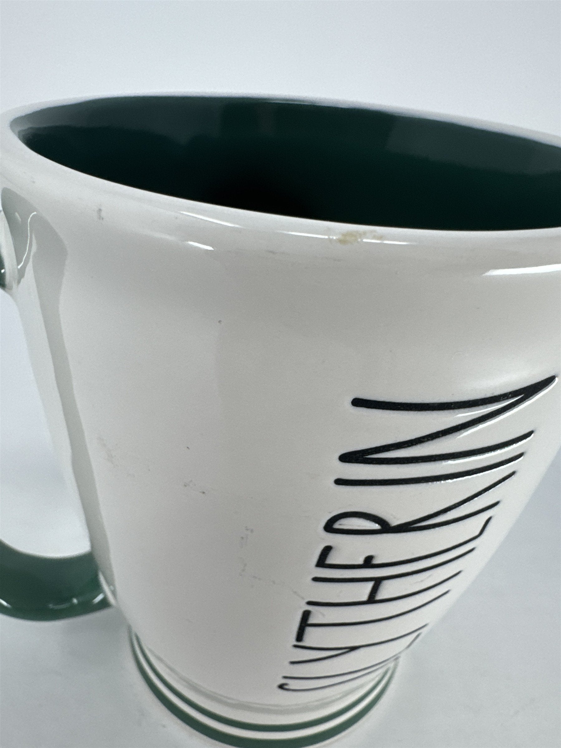 Rae Dunn Harry Potter Slytherin Mug Magenta White Green Serpent Snake Crest