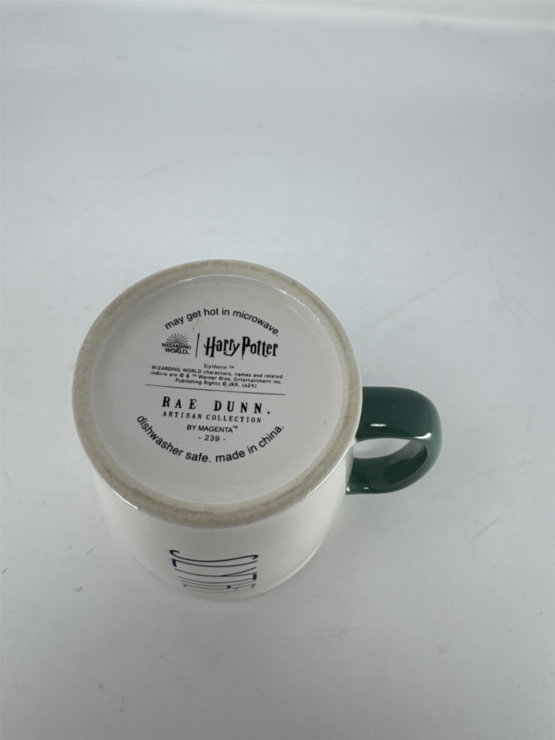 Rae Dunn Harry Potter Slytherin Mug Magenta White Green Serpent Snake Crest