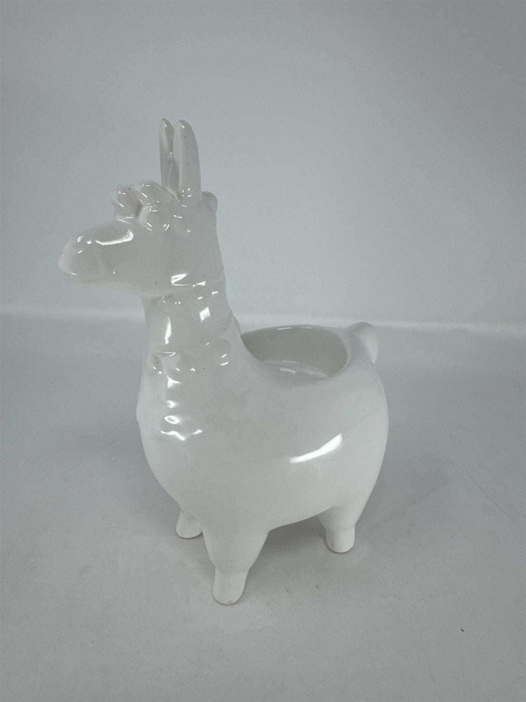 White Ceramic Llama Votive Candle Holder Glazed Porcelain Figurine Planter READ
