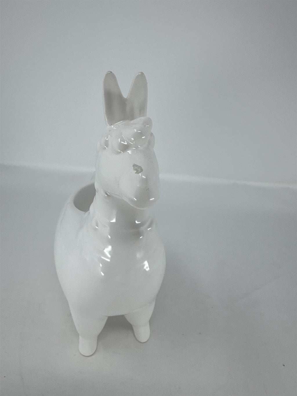 White Ceramic Llama Votive Candle Holder Glazed Porcelain Figurine Planter READ