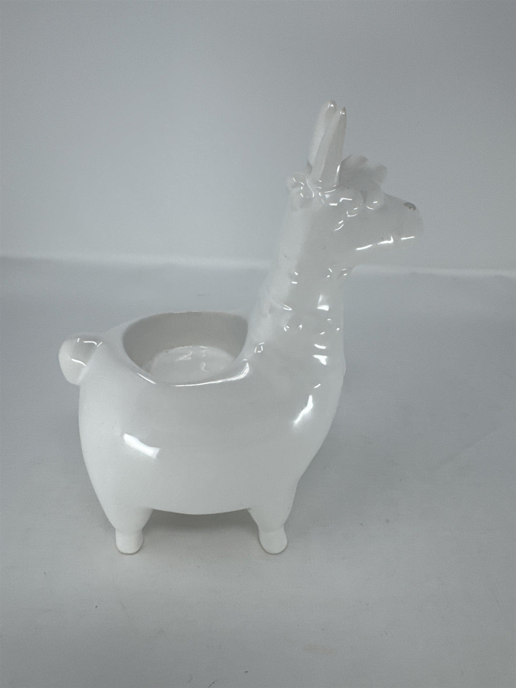 White Ceramic Llama Votive Candle Holder Glazed Porcelain Figurine Planter READ