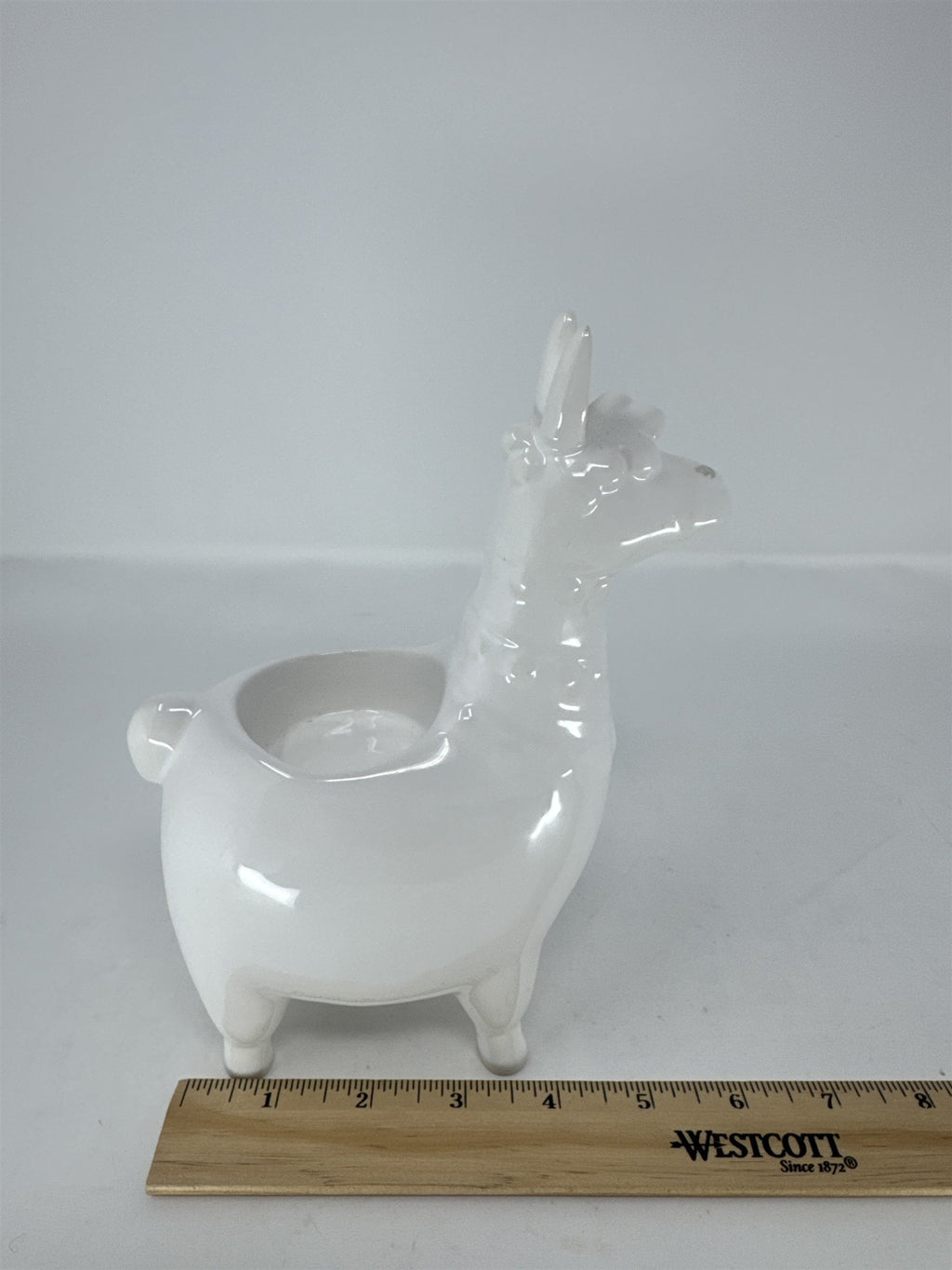 White Ceramic Llama Votive Candle Holder Glazed Porcelain Figurine Planter READ