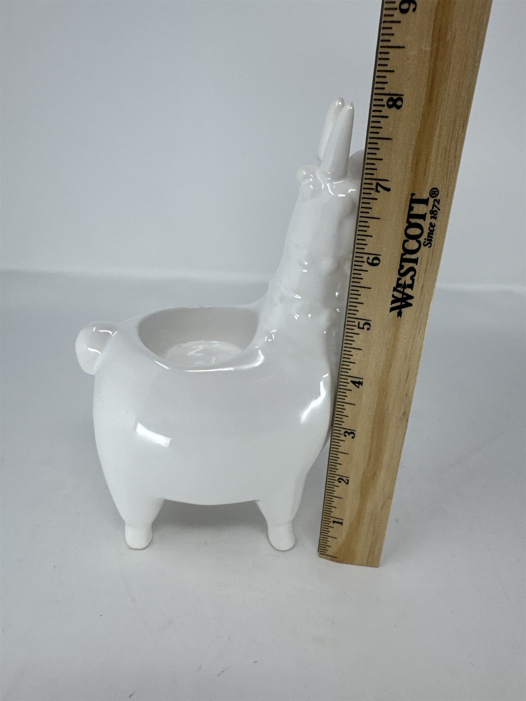 White Ceramic Llama Votive Candle Holder Glazed Porcelain Figurine Planter READ