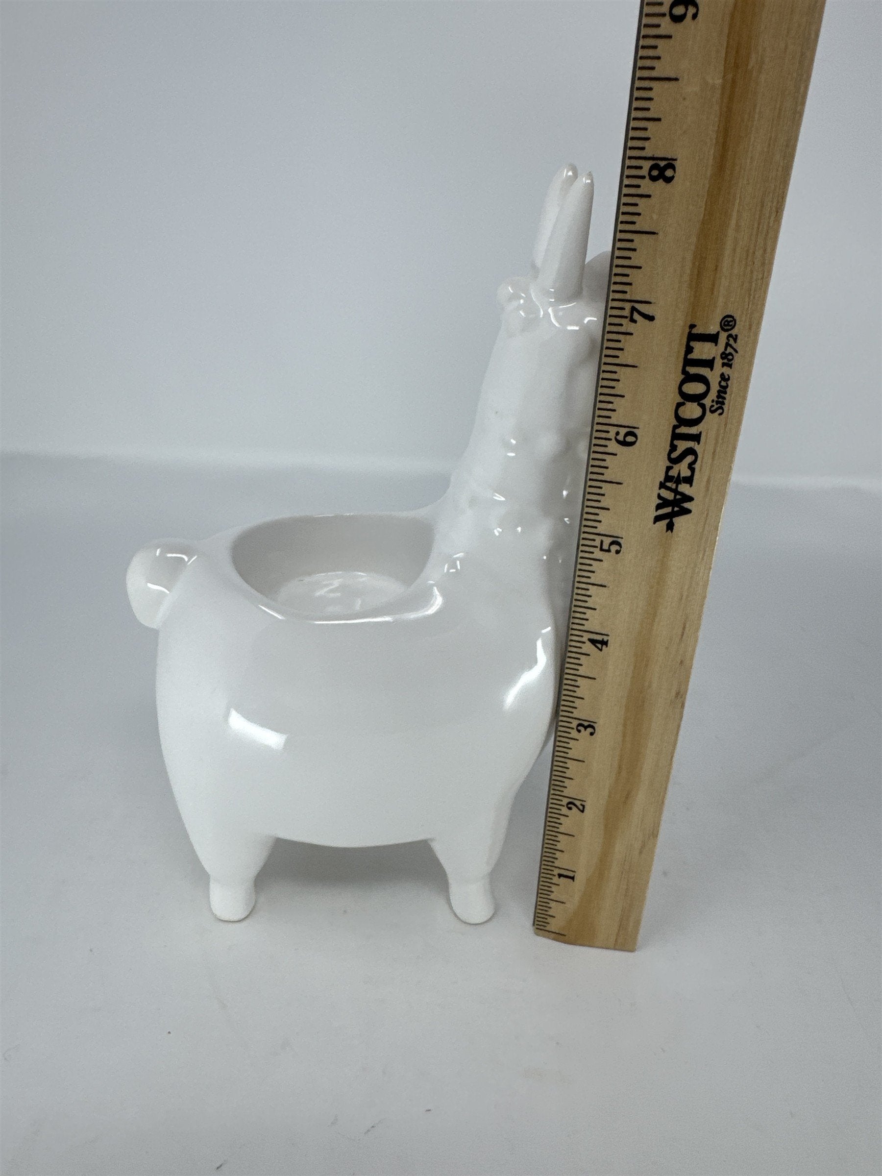 White Ceramic Llama Votive Candle Holder Glazed Porcelain Figurine Planter READ