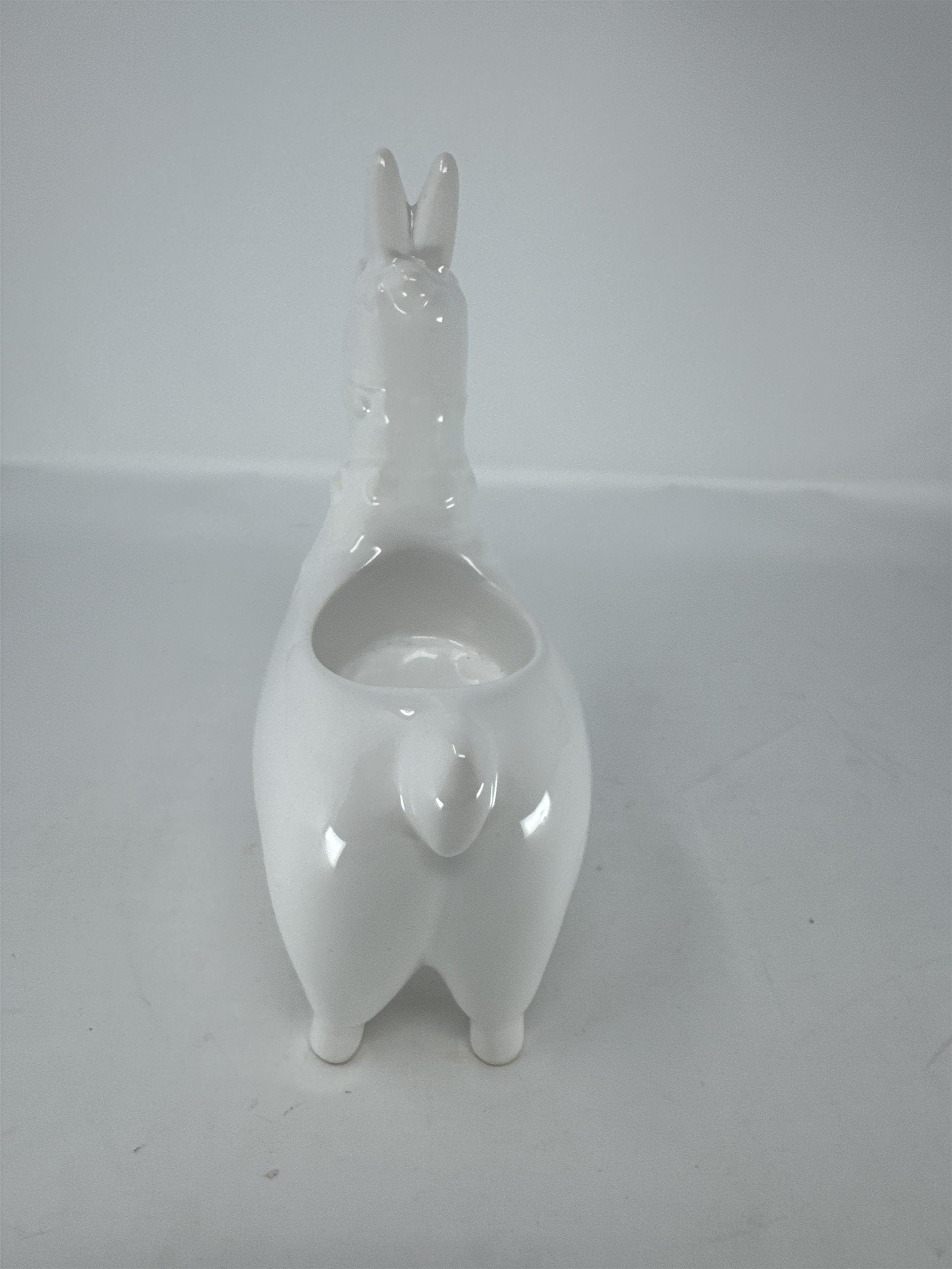 White Ceramic Llama Votive Candle Holder Glazed Porcelain Figurine Planter READ