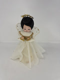 Vintage Angel Christmas Tree Topper White Gold Black Hair Tinsel Halo MCM Paper