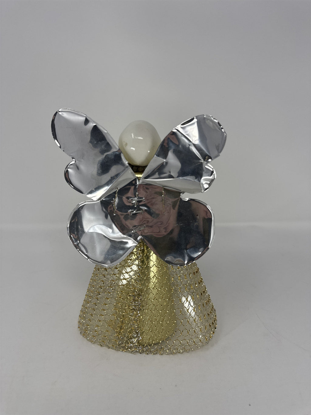Vintage Holt Howard Ceramic Angel Tree Topper Gold Foil Wings Mesh Netting MCM