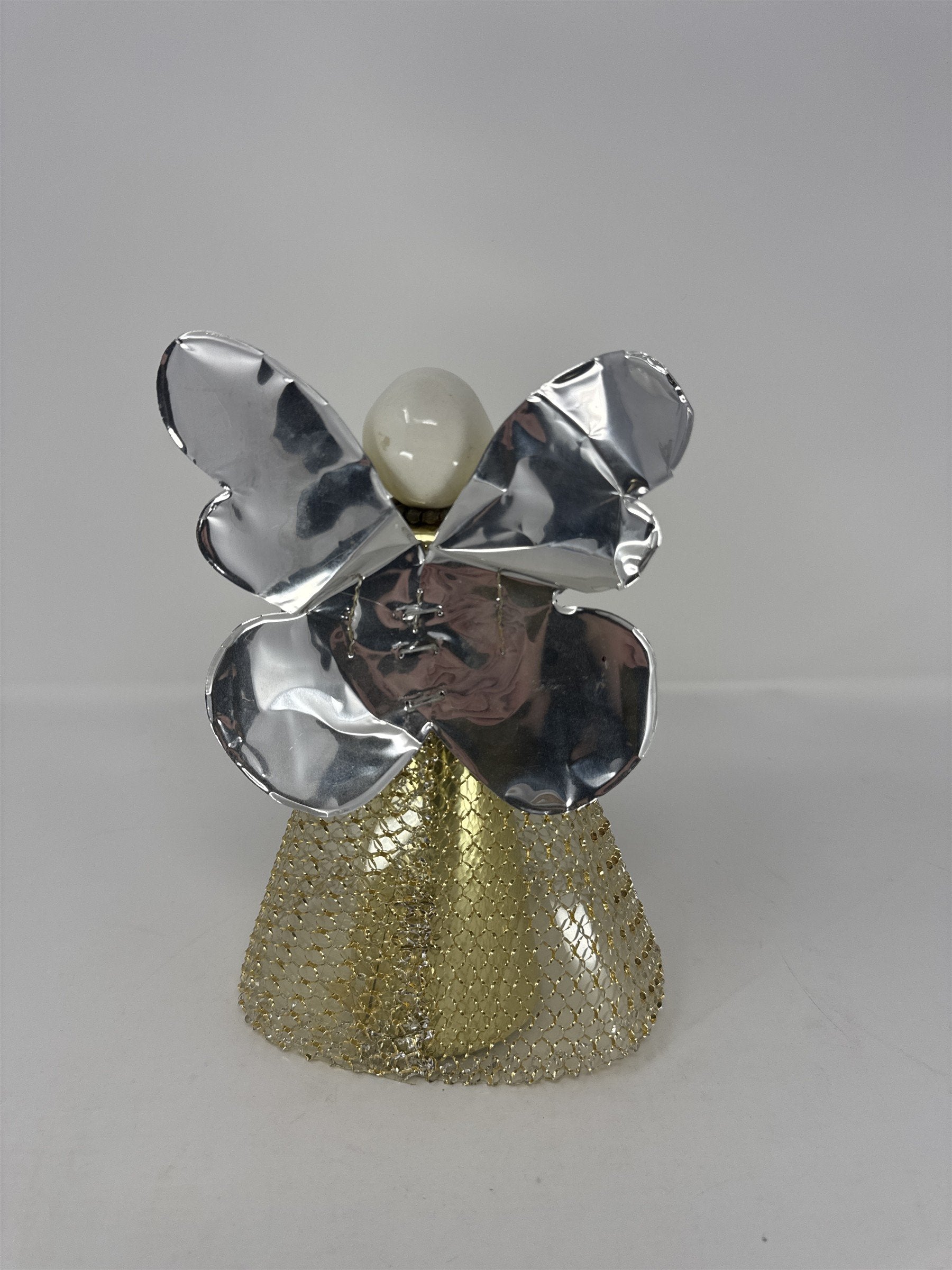 Vintage Holt Howard Ceramic Angel Tree Topper Gold Foil Wings Mesh Netting MCM