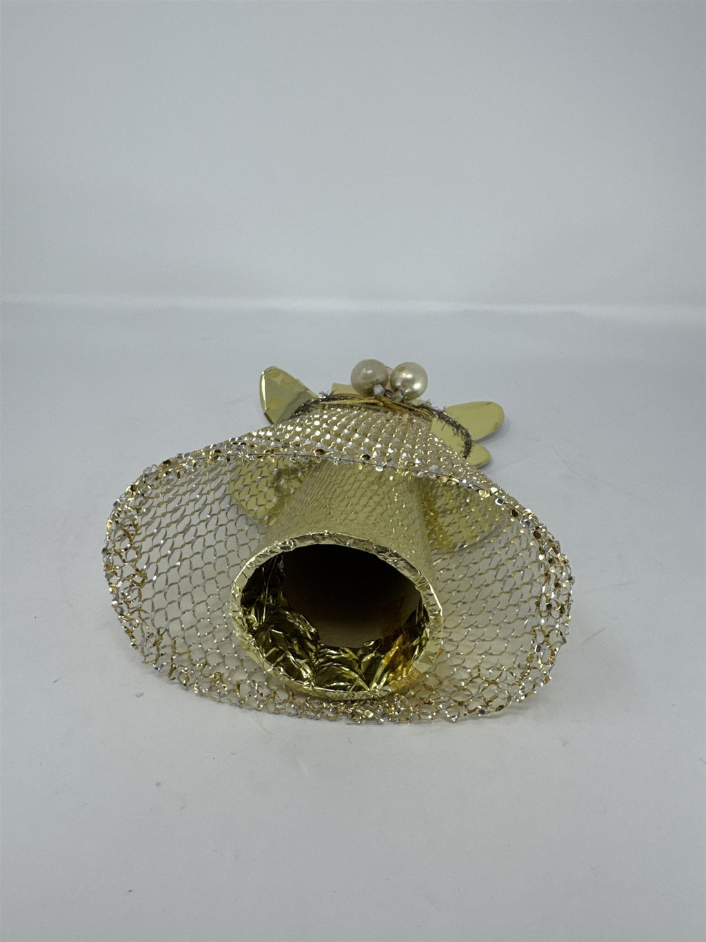 Vintage Holt Howard Ceramic Angel Tree Topper Gold Foil Wings Mesh Netting MCM