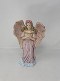 Vintage Pink Angel Hand on Heart Gratitude Angel Figurine Metallic Wings Glitter
