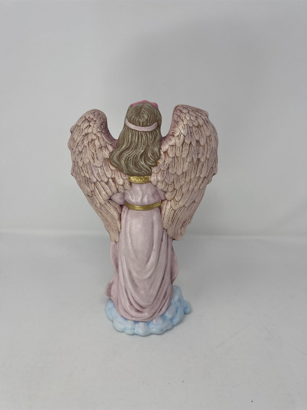 Vintage Pink Angel Hand on Heart Gratitude Angel Figurine Metallic Wings Glitter