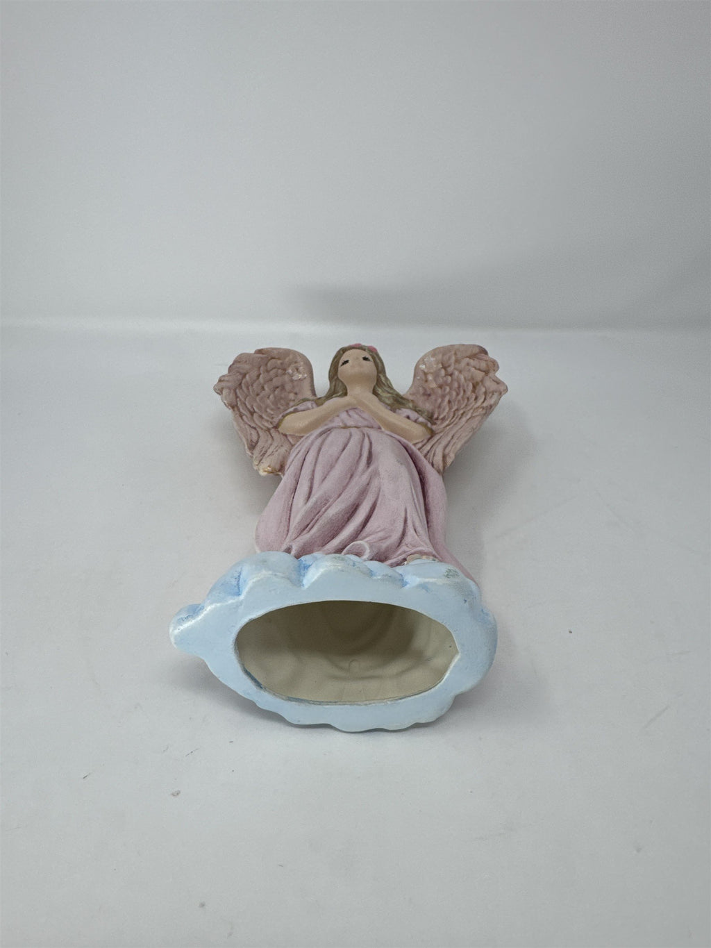 Vintage Pink Angel Hand on Heart Gratitude Angel Figurine Metallic Wings Glitter