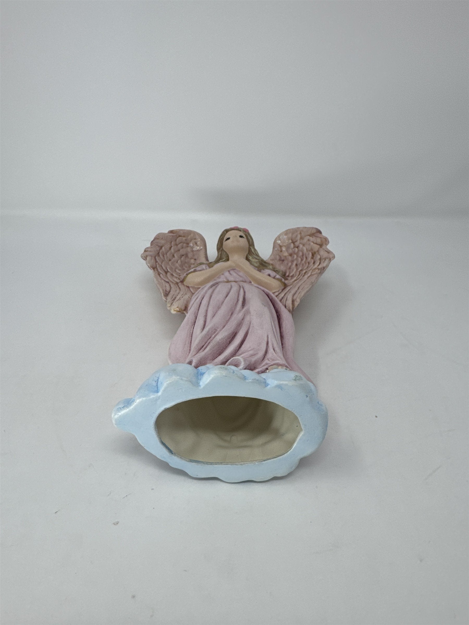 Vintage Pink Angel Hand on Heart Gratitude Angel Figurine Metallic Wings Glitter