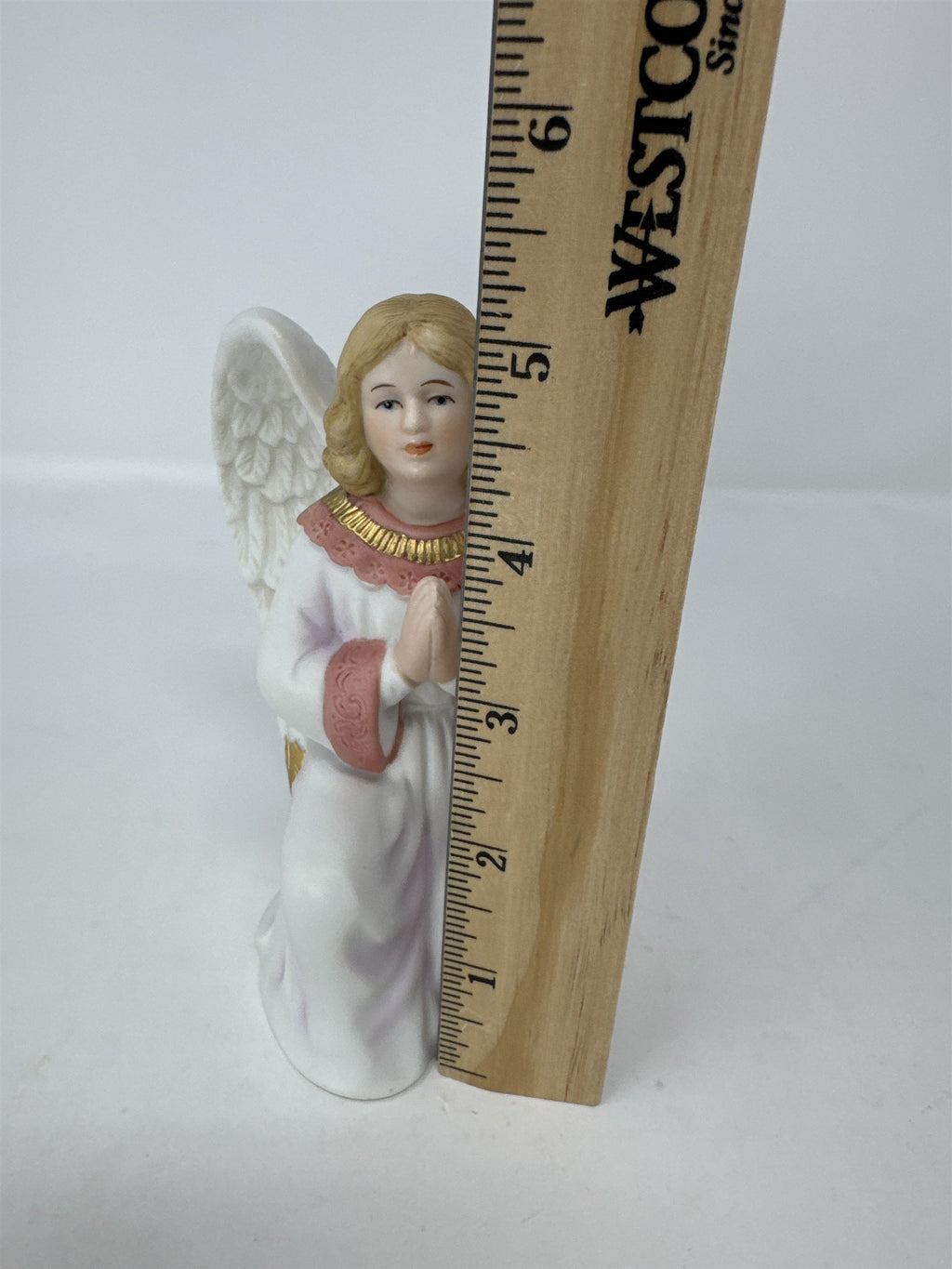 Homco Home Interiors Porcelain Angel Figurine 5606 Praying Star Pink Dress Vtg