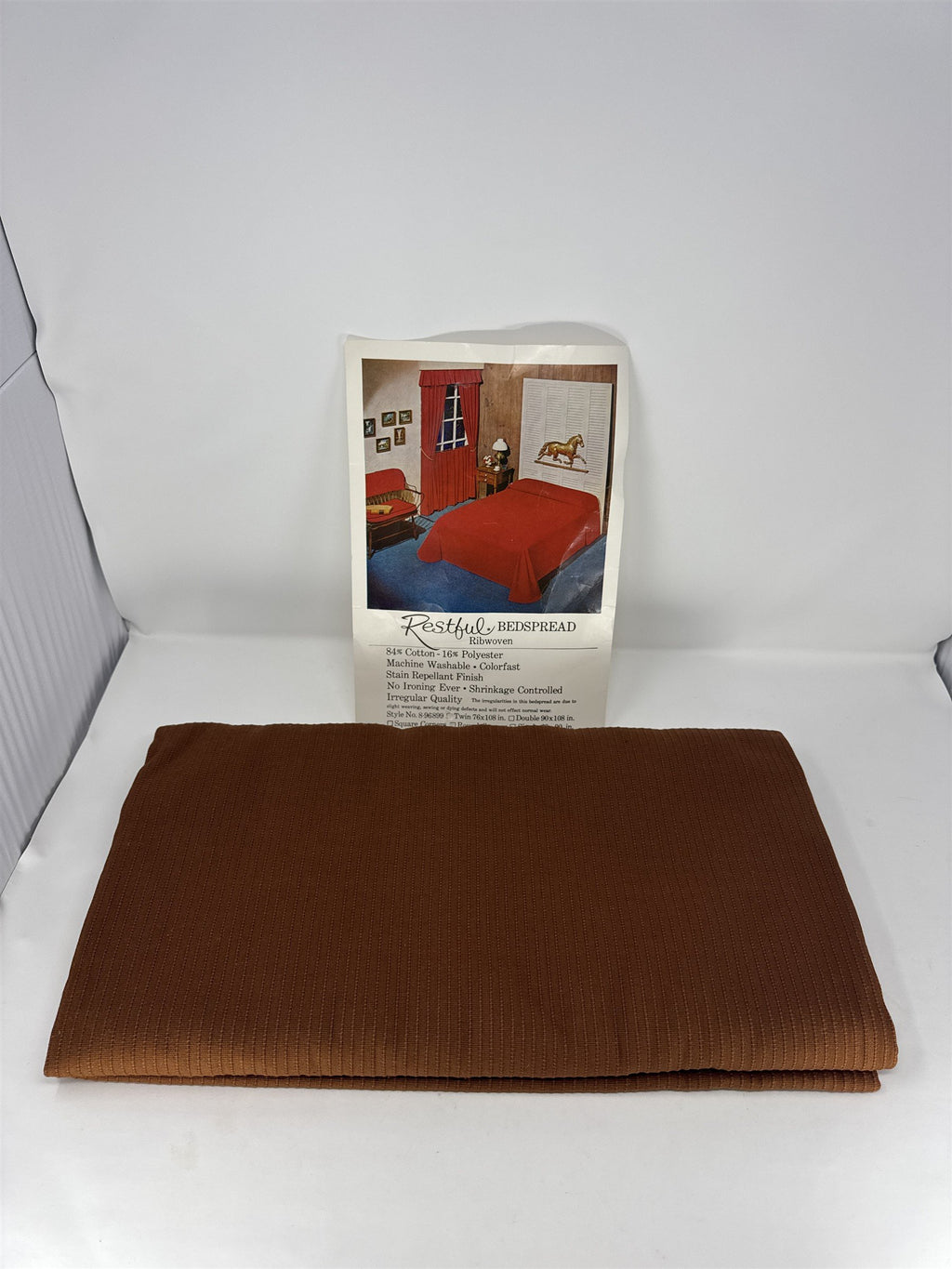 Vtg Restful Twin Bedspread Ribwoven Brown Rust Round Corners Cotton Blend USA MC