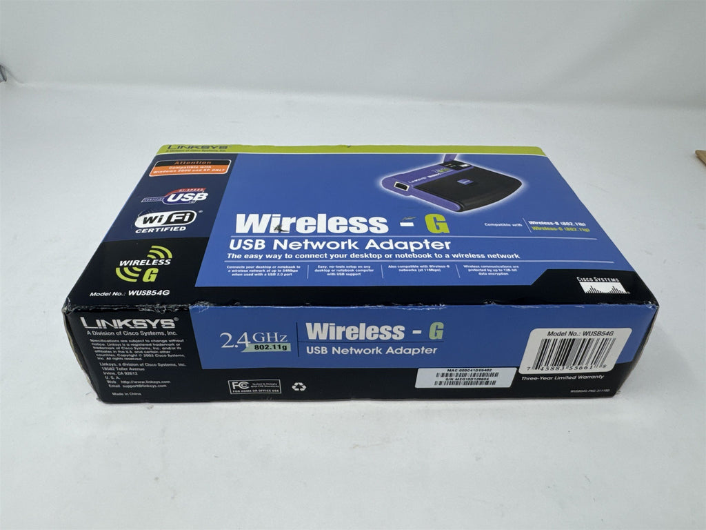 Linksys WUSB54G Wireless-G USB Network Adapter 54Mbps 2.4GHz 802.11g WiFi