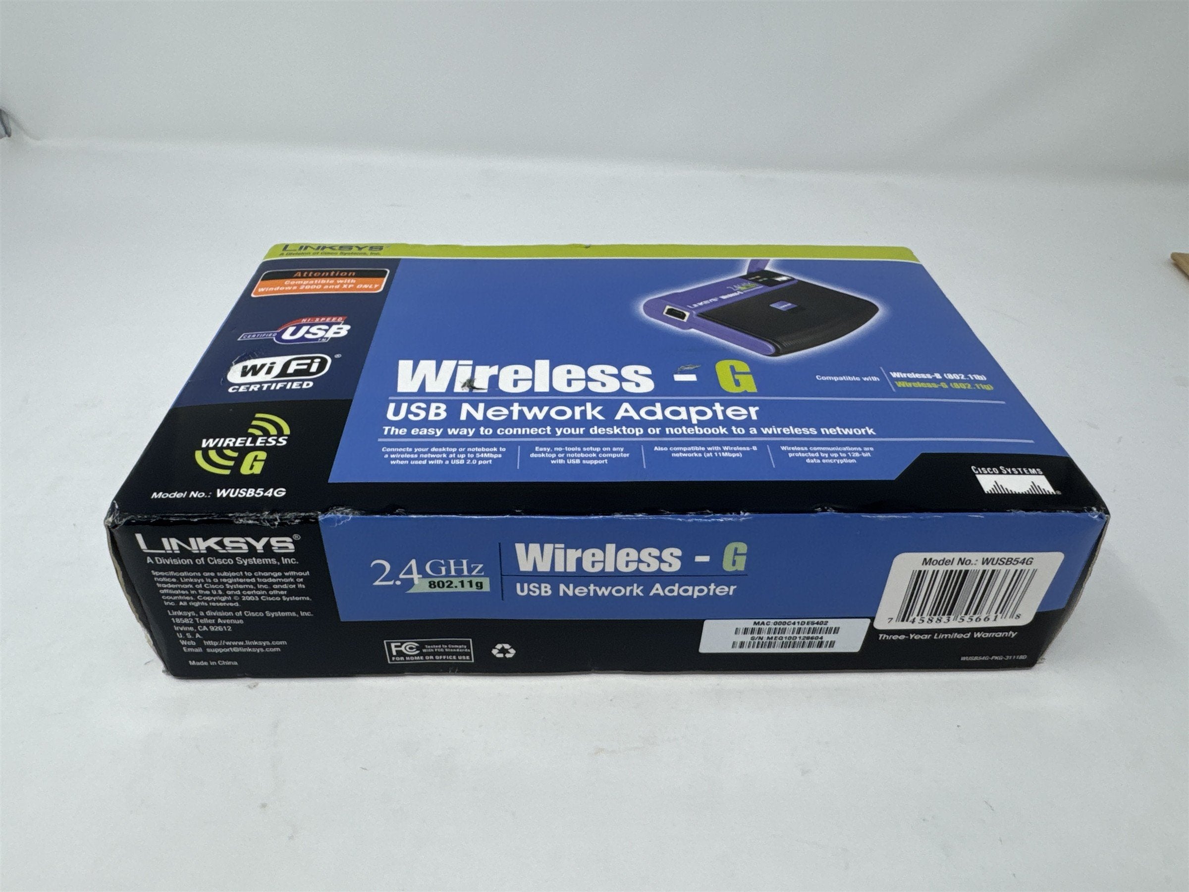 Linksys WUSB54G Wireless-G USB Network Adapter 54Mbps 2.4GHz 802.11g WiFi