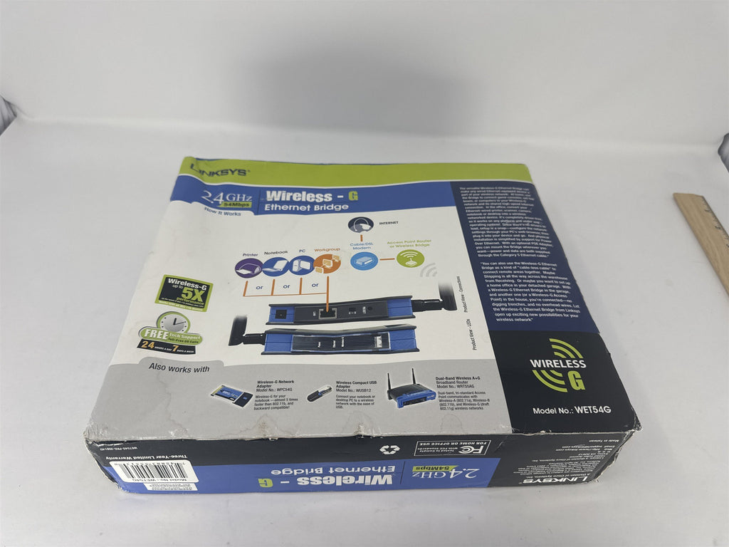 Linksys WET54G Wireless-G Ethernet Bridge 54Mbps 2.4GHz 802.11g WiFi Adapter
