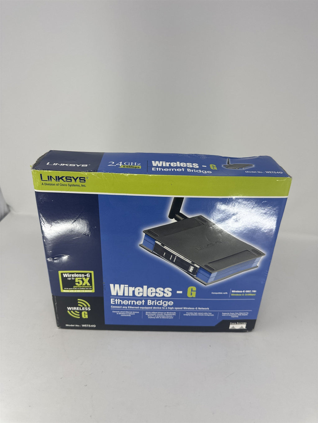 Linksys WET54G Wireless-G Ethernet Bridge 54Mbps 2.4GHz 802.11g WiFi Adapter