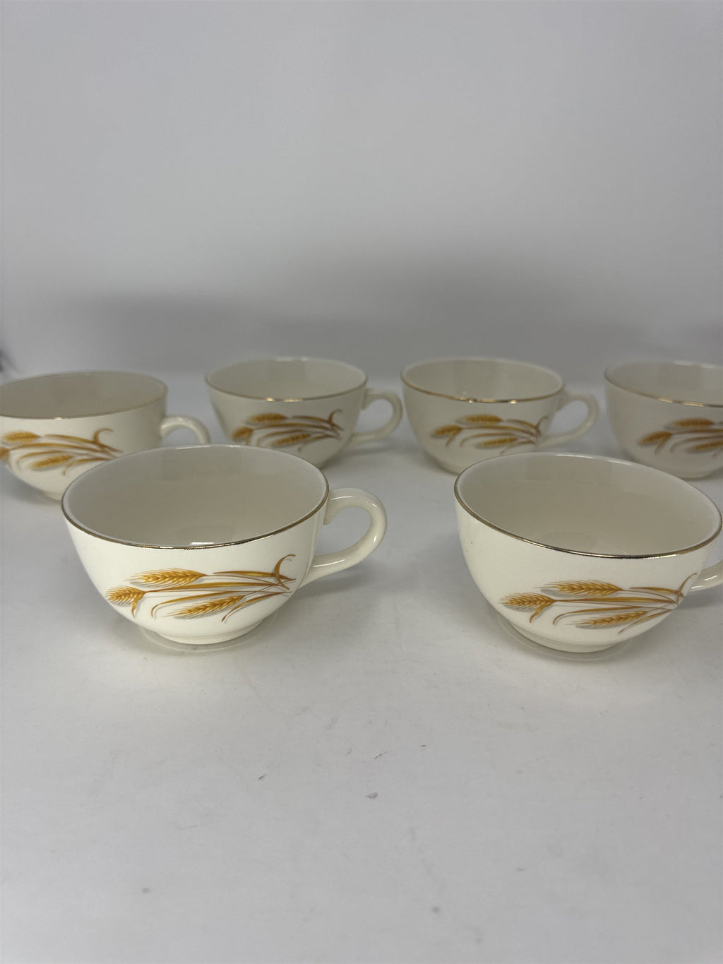 Set of 8 Vtg Homer Laughlin Golden Wheat Gold Trim Coffee Cups Teacups MCM