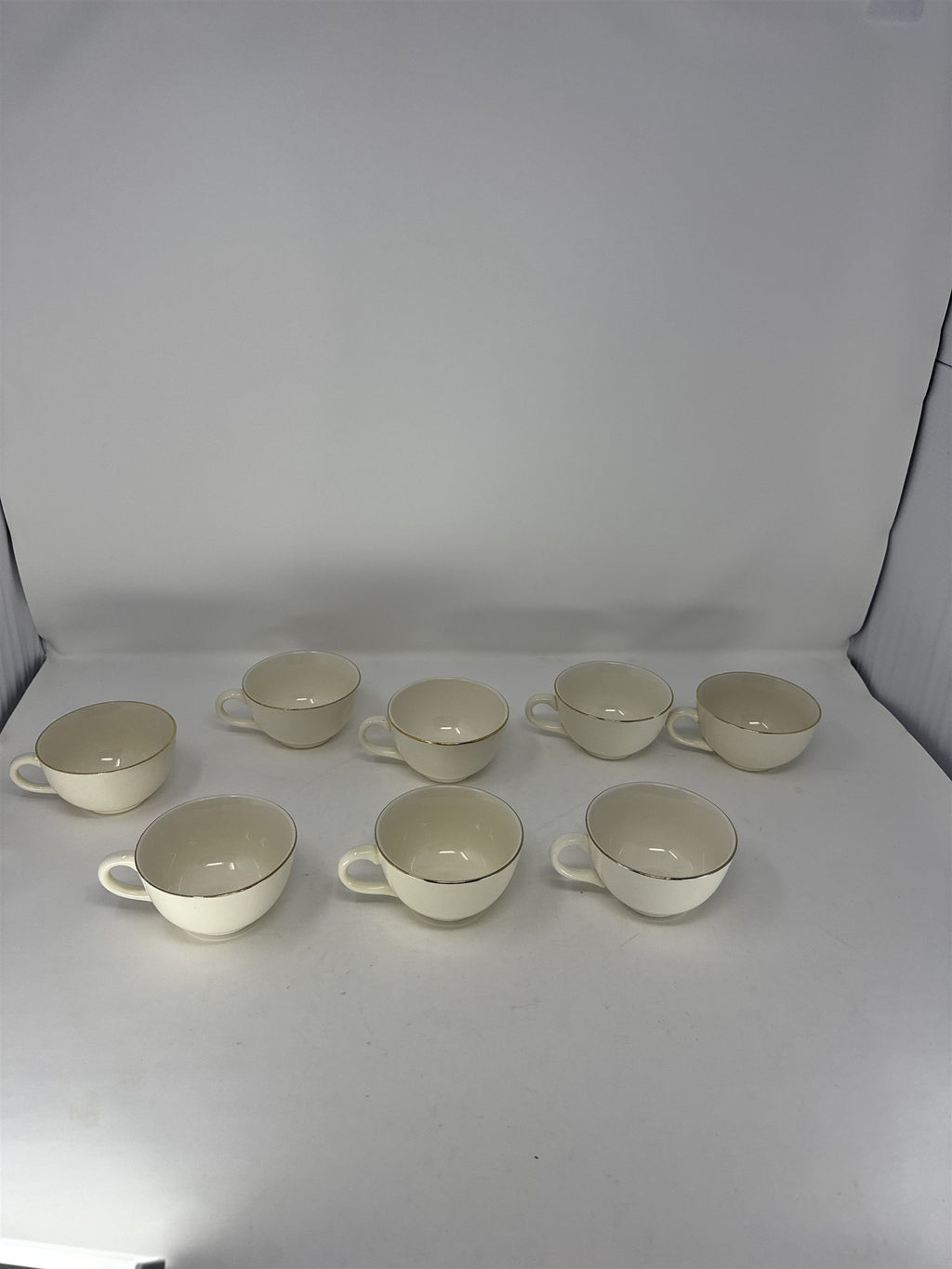 Set of 8 Vtg Homer Laughlin Golden Wheat Gold Trim Coffee Cups Teacups MCM