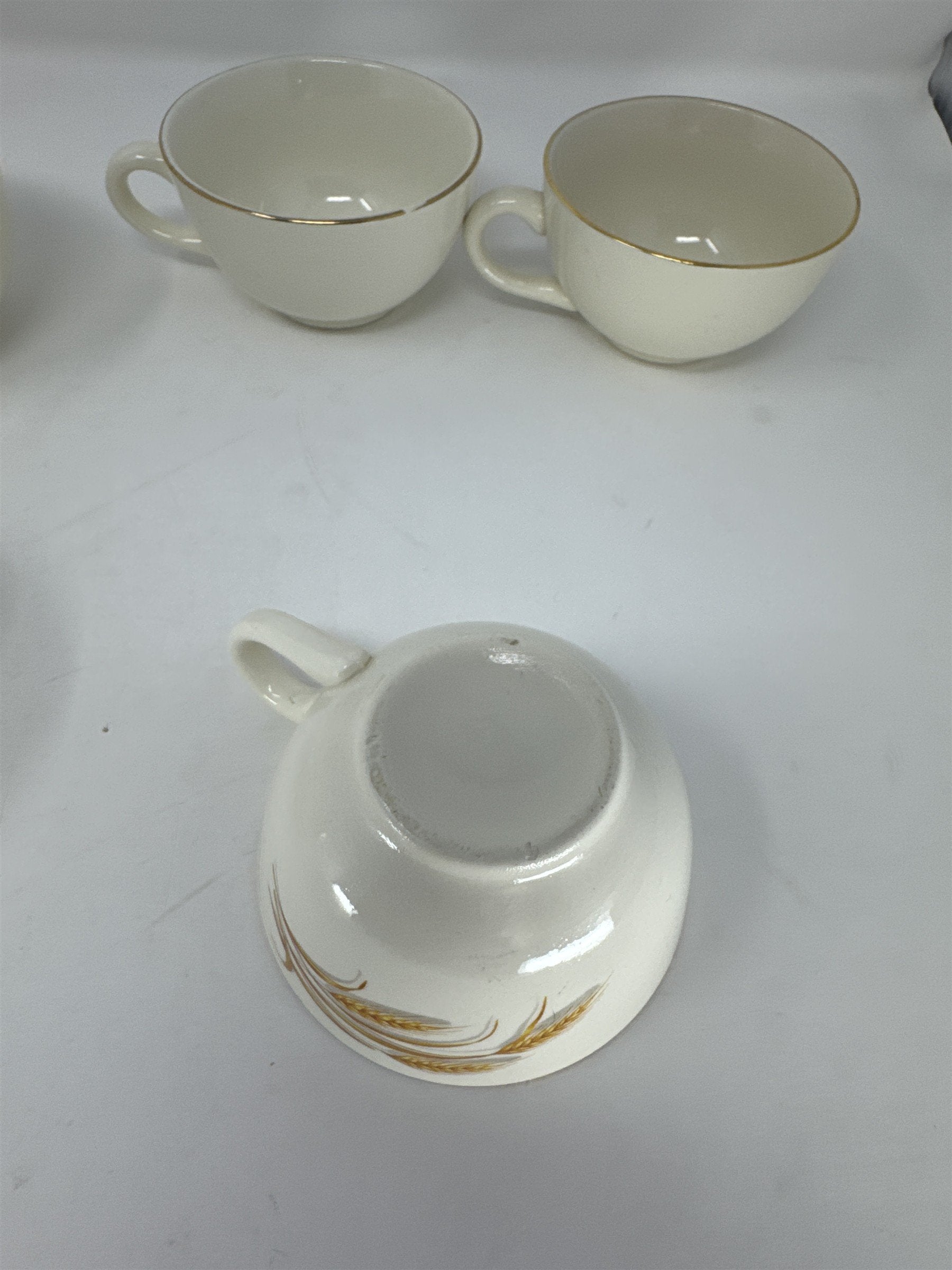 Set of 8 Vtg Homer Laughlin Golden Wheat Gold Trim Coffee Cups Teacups MCM