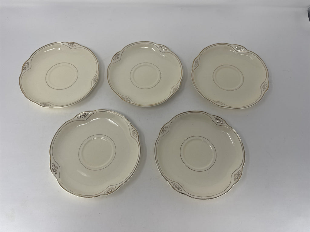 Set of 5 Vtg Homer Laughlin Virginia Rose Saucer Plates Gold Trim USA MCM