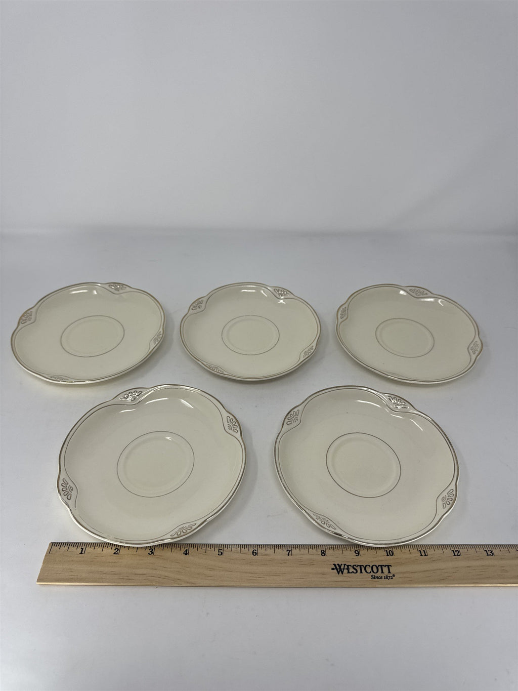 Set of 5 Vtg Homer Laughlin Virginia Rose Saucer Plates Gold Trim USA MCM