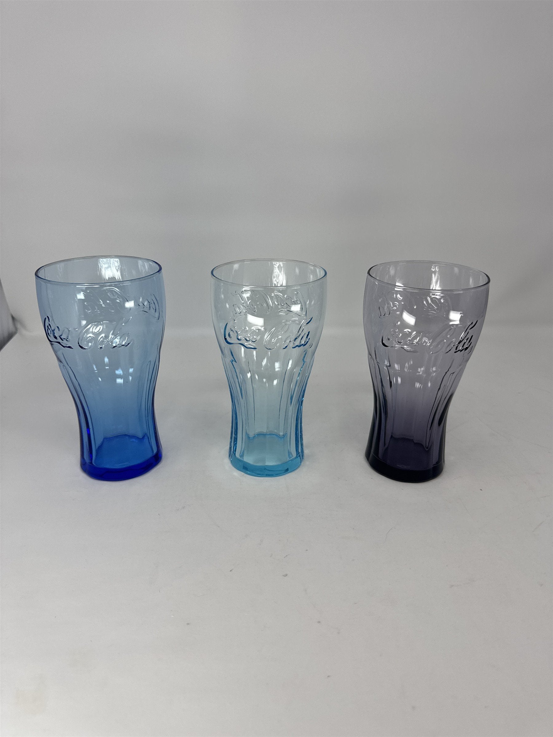 3x Coca Cola Coke Colored Glasses 6" Tall Drinking Glass McDonalds Promo Vintage