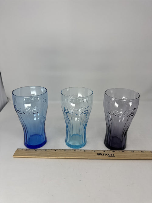 3x Coca Cola Coke Colored Glasses 6" Tall Drinking Glass McDonalds Promo Vintage