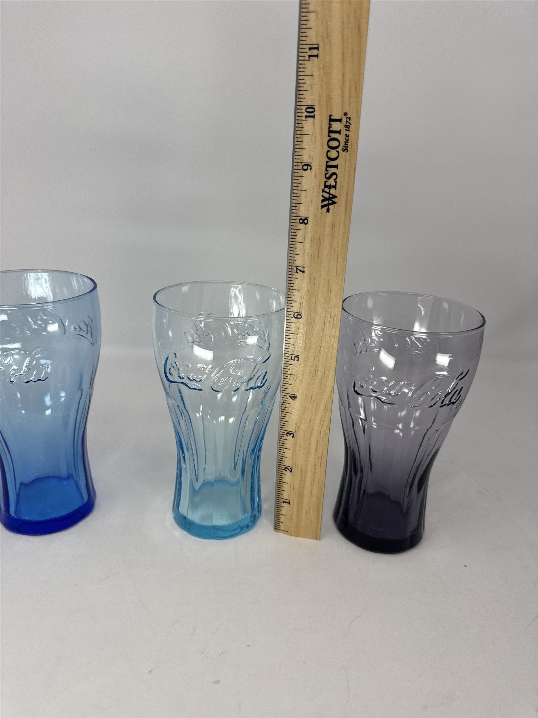 3x Coca Cola Coke Colored Glasses 6" Tall Drinking Glass McDonalds Promo Vintage