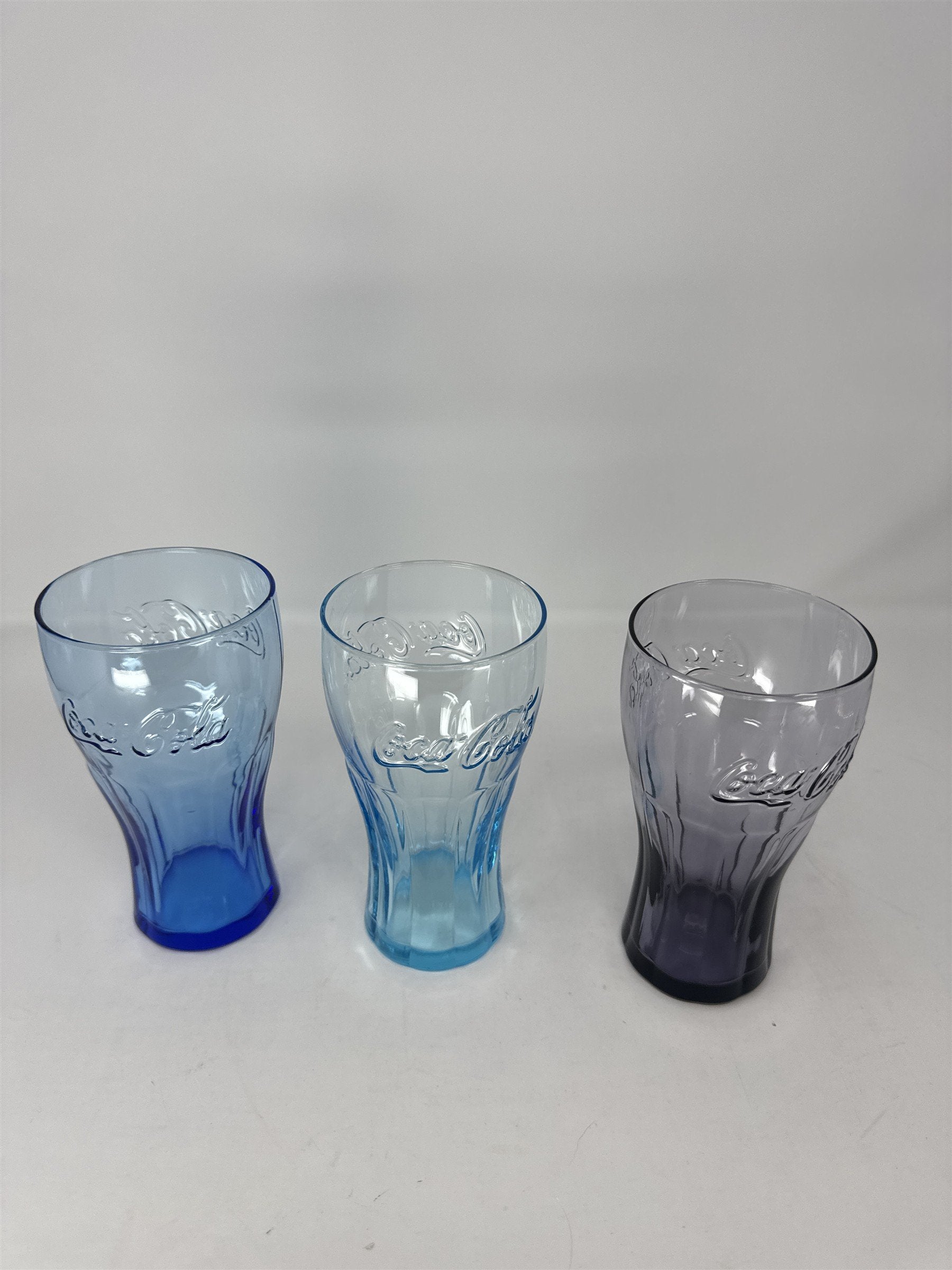 3x Coca Cola Coke Colored Glasses 6" Tall Drinking Glass McDonalds Promo Vintage