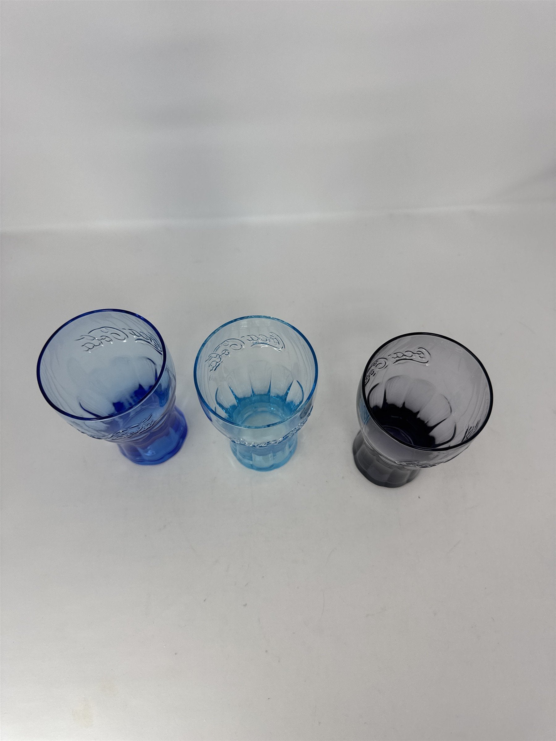 3x Coca Cola Coke Colored Glasses 6" Tall Drinking Glass McDonalds Promo Vintage