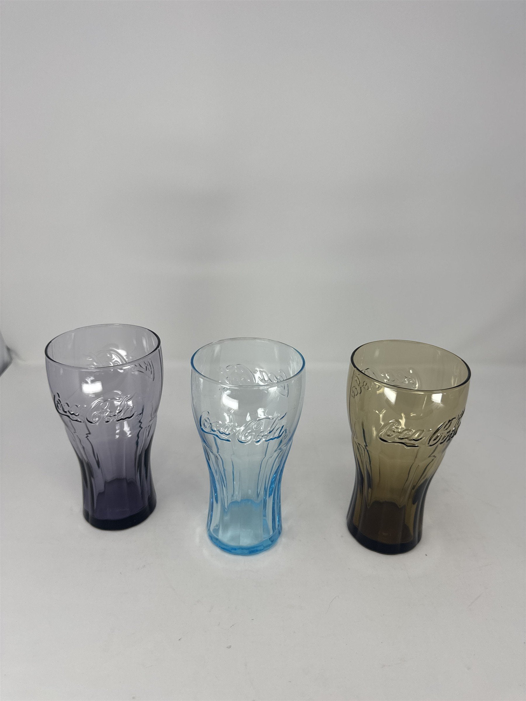 3x Coca Cola Coke Colored Glasses 6" Tall Drinking Glass McDonalds Vintage Promo