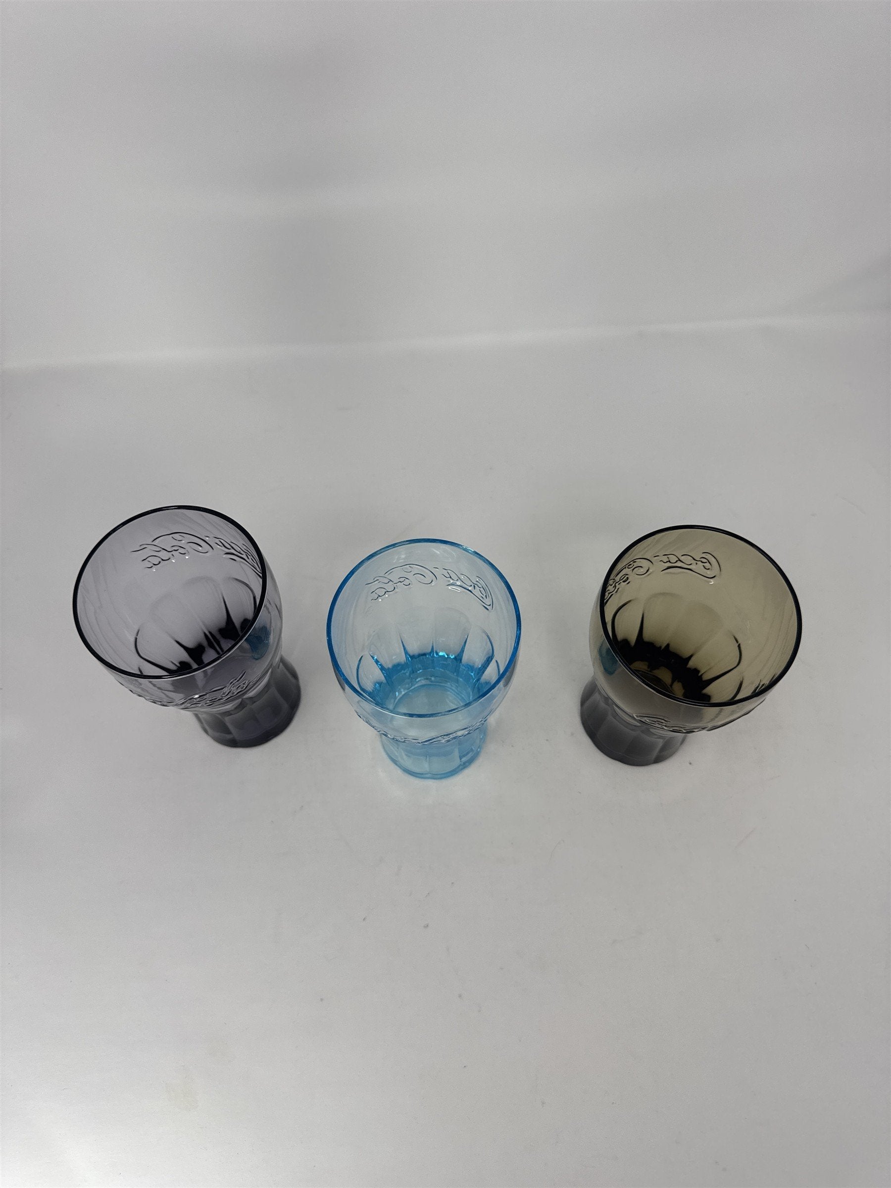 3x Coca Cola Coke Colored Glasses 6" Tall Drinking Glass McDonalds Vintage Promo